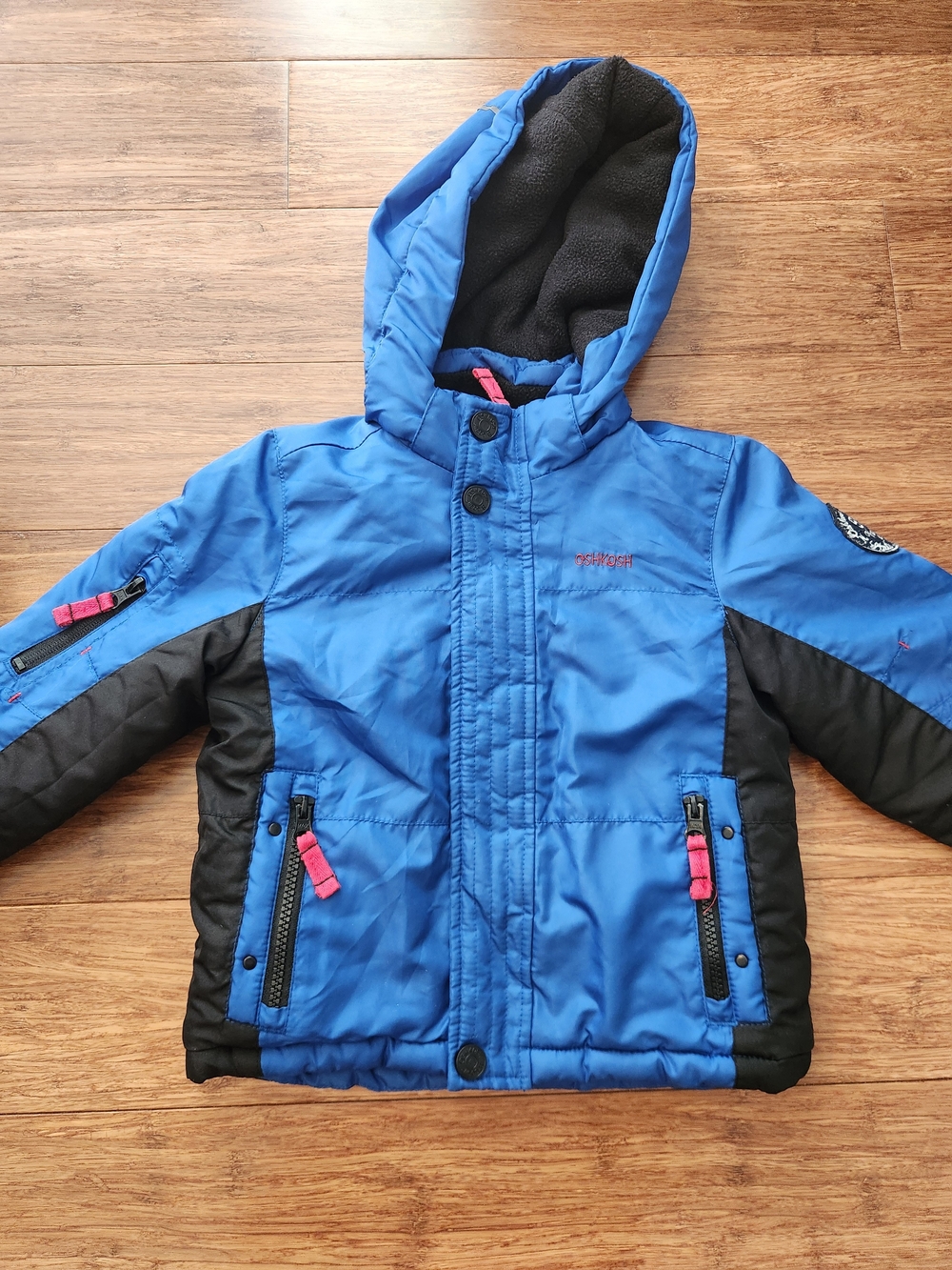 Oshkosh Boys Blue Hooded Fleece-lined Winter Jacket Insulated Coat, 3T